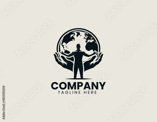 Silhouette of a man holding the world creates strong symbolic power in black vector illustration