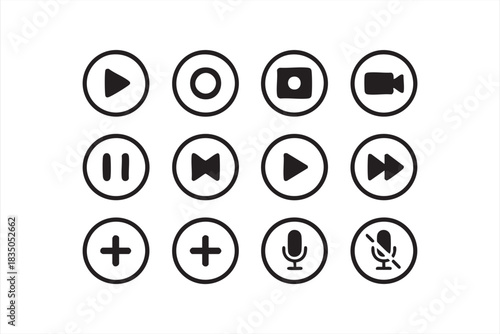 Circular media control icon pack for UI dashboards, streaming tools, and app design
