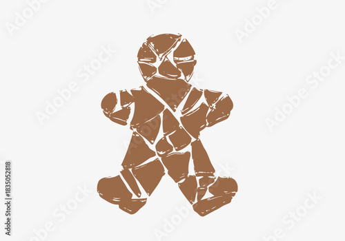 Shattered Gingerbread Man Figure Brown Fragmented Texture Abstract Vector Illustration.