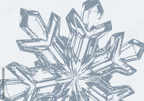 Stylized bluegray snowflake illustration with a faceted crystalline ice texture and symmetrical design.