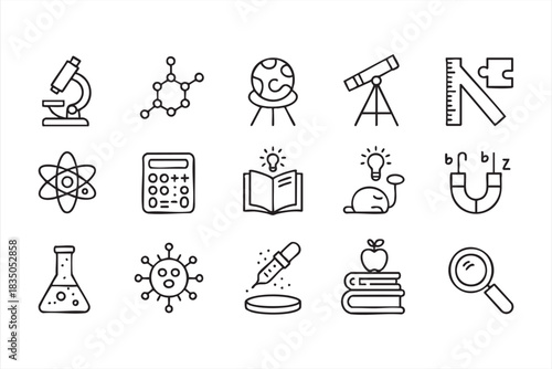 Academic icon library for STEM graphics, study materials, and interactive teaching layouts