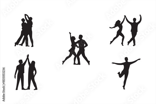 Collection of partner dance and ballet poses in silhouette