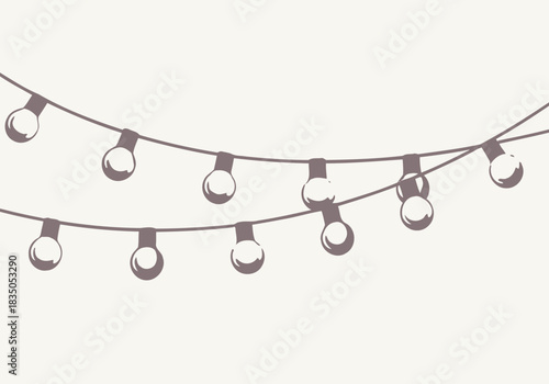 Minimalist flat vector illustration of two hanging decorative string lights with round bulbs.
