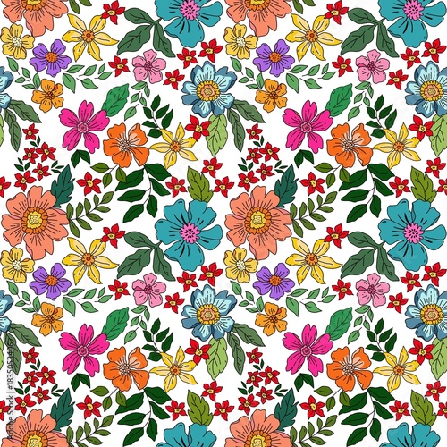 Cute seamless pattern in small flower.Small colorful flowers.