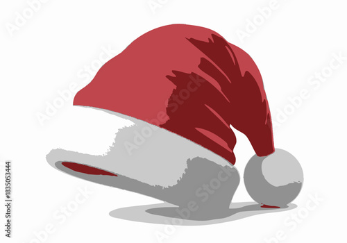 Classic red Santa hat with white fur trim and pompom festive holiday headwear illustration.