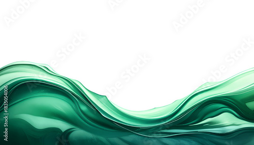 Emerald wave of renewal. Transparent PNG. Dynamic green fluid abstract  isolated on white background. Symbolizing growth, balance, modern organic energy