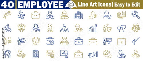 Employee icon set featuring work management and staff supervision with business concept.