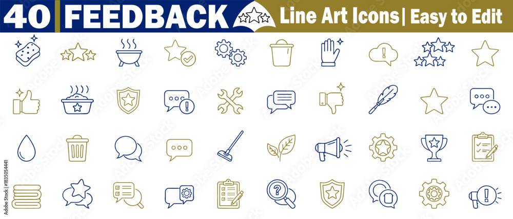 Fototapeta Feedback Line Art Icons Set of Satisfaction and Survey in Vector Style, Isolated illustration. 