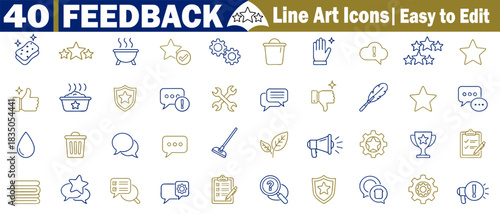 Feedback Line Art Icons Set of Satisfaction and Survey in Vector Style, Isolated illustration. 