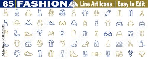 Fashion Line Art Icons Set of Clothing and Accessories in Vector Style, Isolated illustration. 