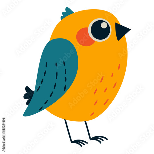 A cute bird with big eyes. Vector illustration in a simple children's style on a white background. . Vector illustration