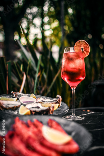 red wine sangria and spanish galician seafood snacks at sunset in santiago de compostela spain