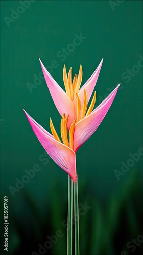 Heliconia Flower Blooming Against Green Background