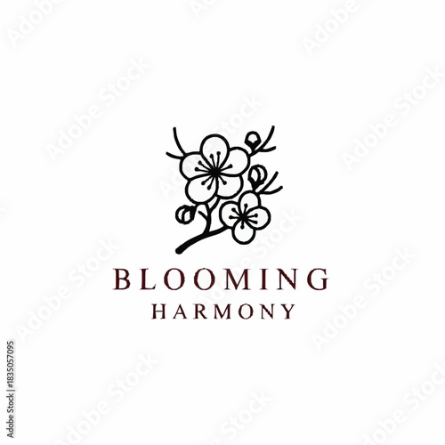 Elegant Blooming Harmony Logo with Cherry Blossoms.