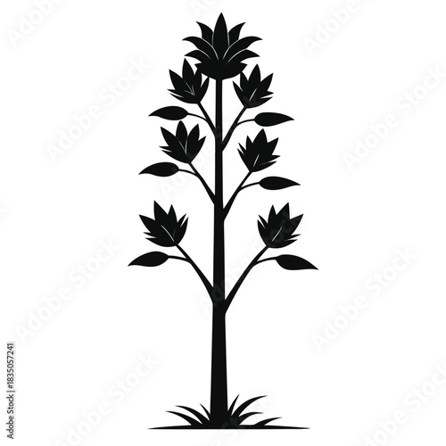 Stylized black silhouette of a tall flowering plant