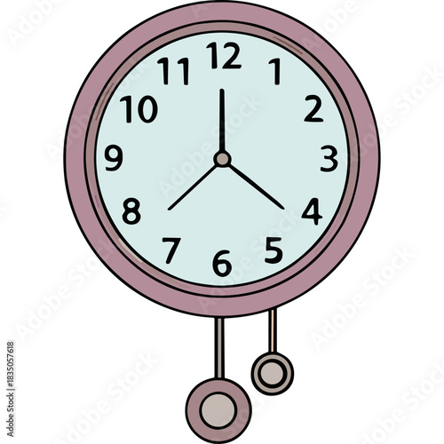 Pale Blue Wall Clock With Pink Border And Pendulum Showing The Time Around 10:10 Against A Black Background