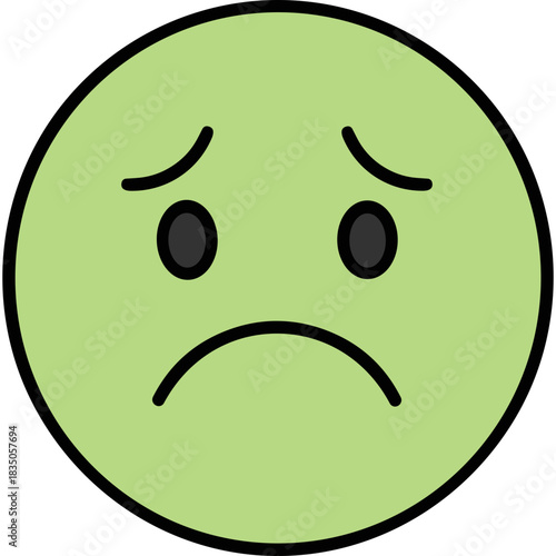 Pale Green Sad Face Icon with Downcast Eyes and Frown on Black Background Simple Flat Design Expressing Disappointment and Unhappiness