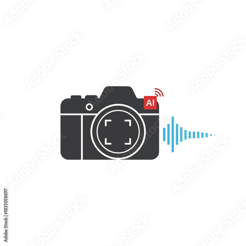 Smart Camera with AI and Audio Wave Icon, representing technology and recording capabilities