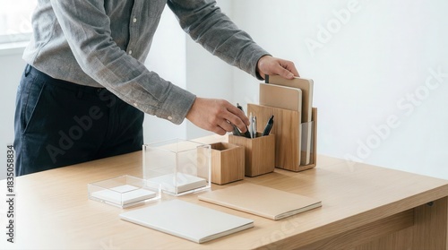 Organizing modern minimalist office desk accessories for enhanced productivity and a clean workspace