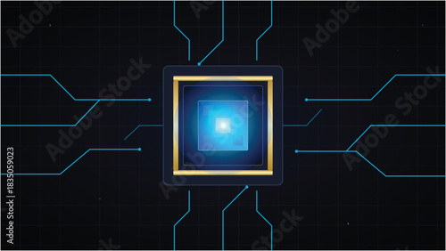 Digital Processor Technology Futuristic Circuit Board With Neon Glow