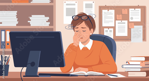Exhausted Office Worker Feeling Drained and Overwhelmed at Desk Job