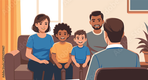 Family Therapy Session A Counselor Helping a Diverse Family