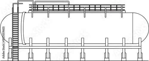 industrial horizontal storage tank with platforms and access ladders