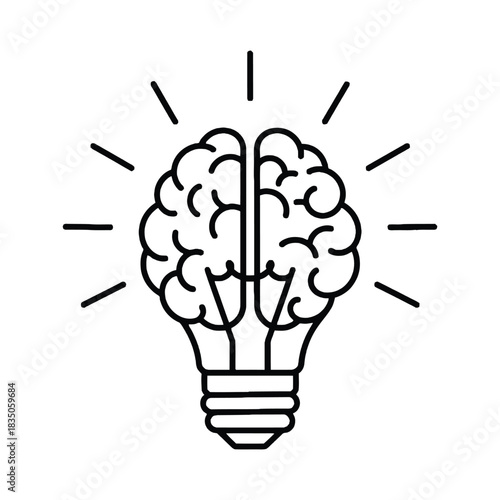 A light bulb shaped like a brain with radiating lines