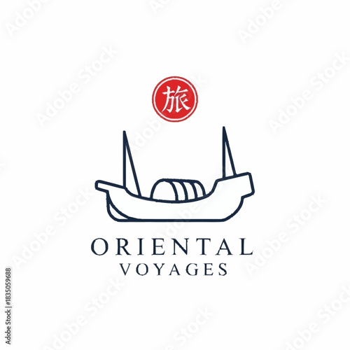 Oriental Voyages Traditional Boat Logo Design.