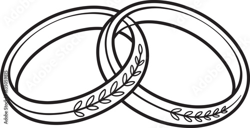 A pair of elegant, intertwined wedding or engagement rings with delicate leaf patterns.