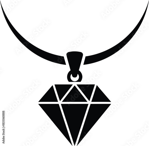 Black diamond pendant necklace icon on white background jewel