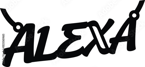 Black Stylized Word Alexa with Decorative Elements on White Background name text
