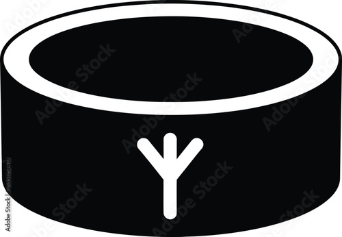 Black Cylinder with White Inner Oval and Rune Symbol shape geometric