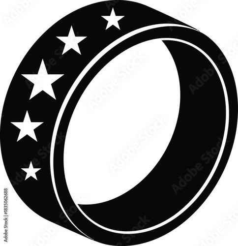 Black Outline Of A Ring With Stars On A White Background band jewelry
