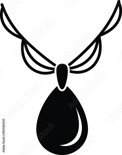 Black Silhouette Of A Necklace With A Teardrop Pendant On A White Background jewelry accessory