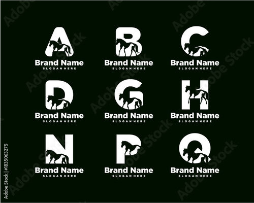 SET LETTER R HORSE DOG CAT  Logo Design Vector Template