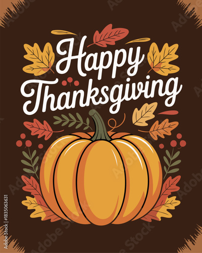 Beautiful Fall-Themed Thanksgiving Card with Pumpkin and Leaves