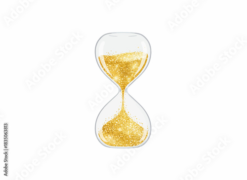Shimmering golden sand hourglass, a sparkling symbol of time's ceaseless flow, elegantly capturing the essence of measurement and precious moments