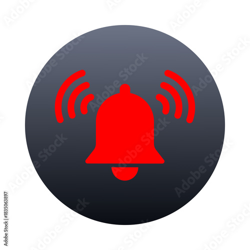 Red alarm bell icon on a dark circular background