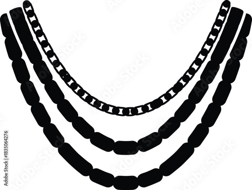 Black Silhouette Of Three Layered Necklaces With Circular Chain Detail Keywords: jewelry, necklace, accessory, fashion, style, elegant, adornment, beauty, design