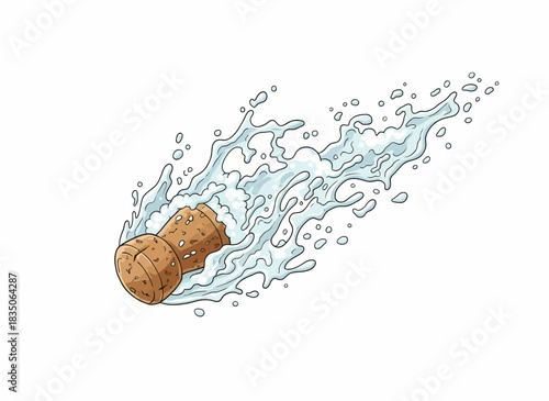 Dynamic illustration of a popping champagne cork with a big splash of liquid, symbolizing celebration, success, and special occasions