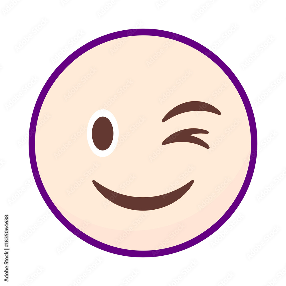 Fototapeta premium Winking smiley face emoji with a purple outline