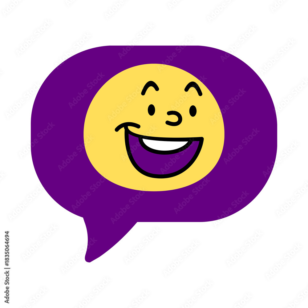 Fototapeta premium Happy smiley face in a purple speech bubble icon