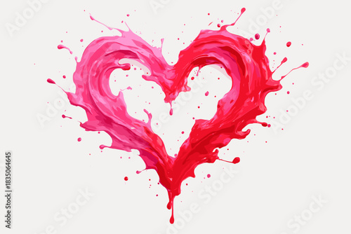 in the center is an abstract heart, created from breezes and streams of rare red-colored furby. The shape of the heart is visible, but with dynamic strokes and drops that spread into the sides.