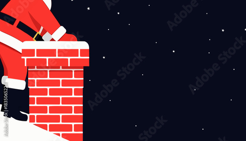 Santa on roof, Christmas E-card Design, Customizable Holiday Banner, Customizable Banner Art, Clean E-card Design, Social Media Template Kit, copy space right, room for text