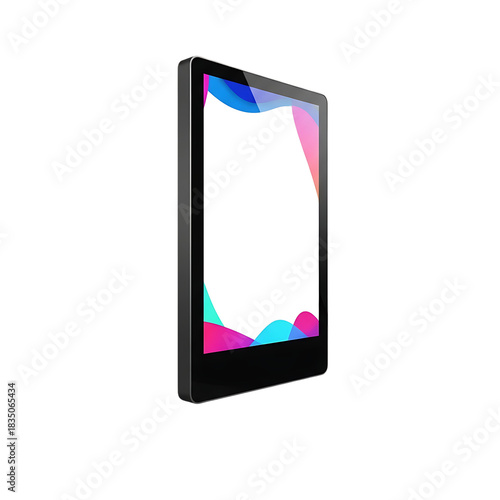 Modern interactive kiosk with colorful on transparent background