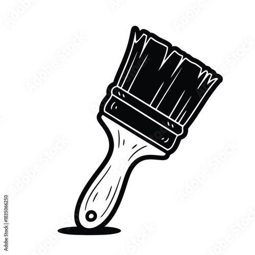 Black Silhouette of a Paintbrush with Handle paint brush