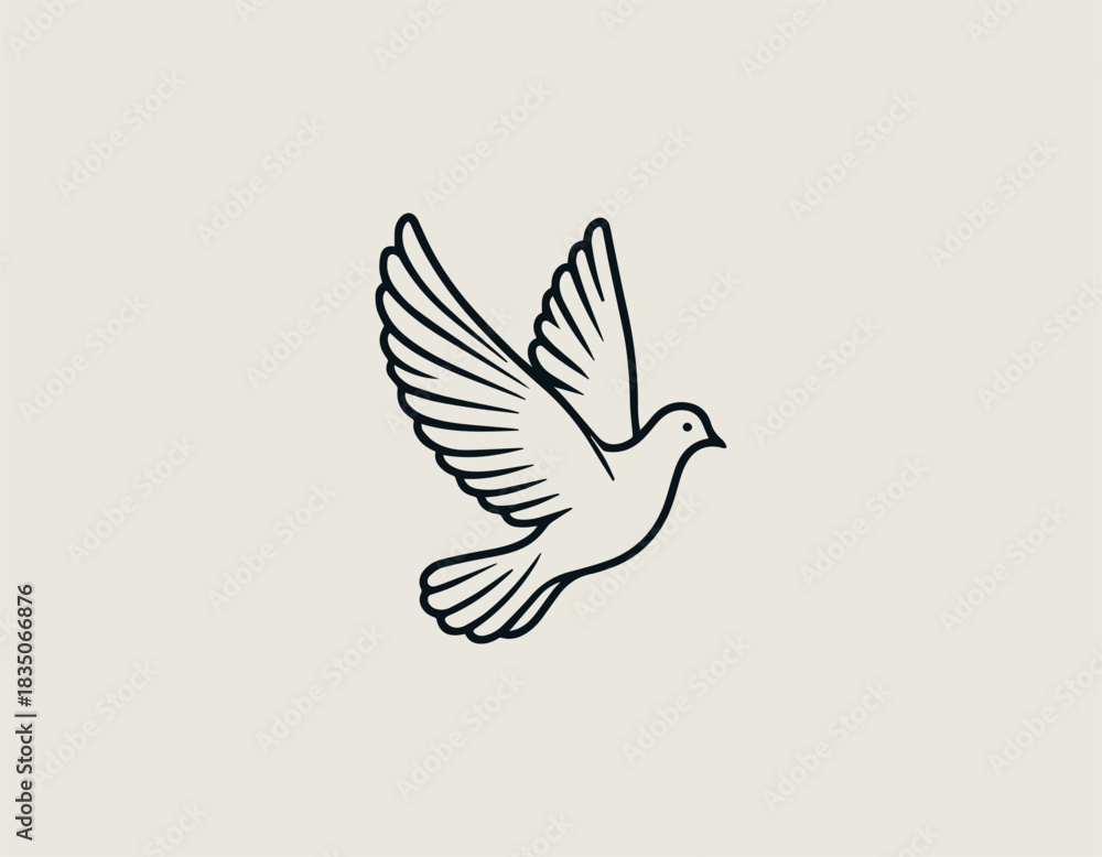 Obraz premium White dove line art forms peaceful flying symbol in clean black vector illustration