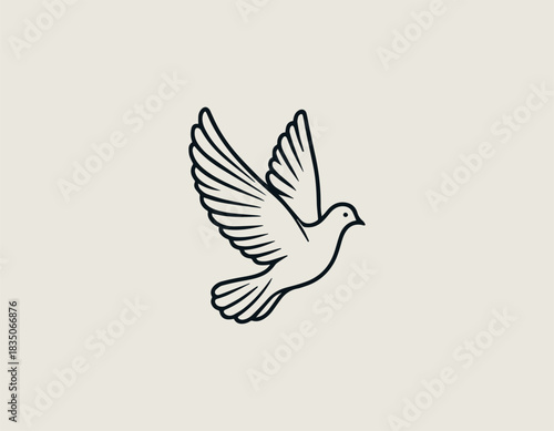 White dove line art forms peaceful flying symbol in clean black vector illustration