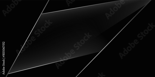 Modern black white abstract background. Minimal. Gradient. Dark grey banner with geometric shapes, lines, stripes, triangles. Design. Futuristic. Cut paper or metal effect.vector eps10